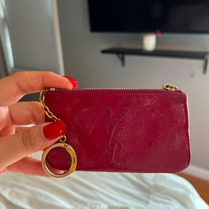 yves saint laurent exclusive key chain holder wallet card holder hot pink used